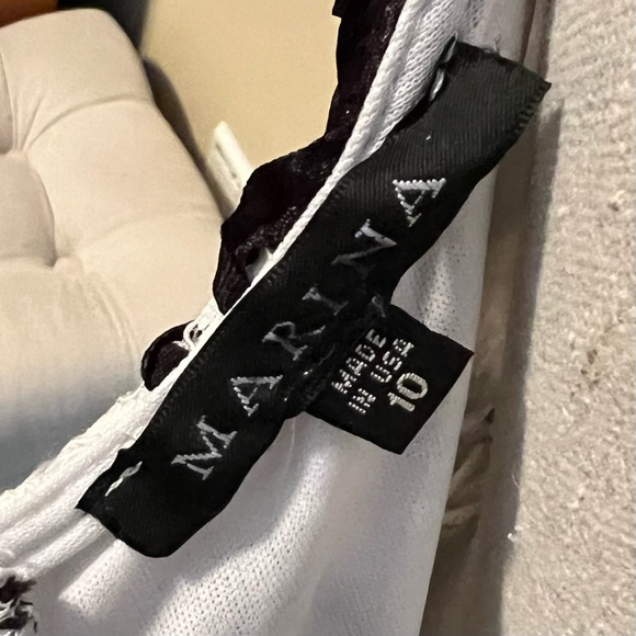 Black Off-White Lace Soutache Dress, Knee Length by Marina - Picture 4 of 5